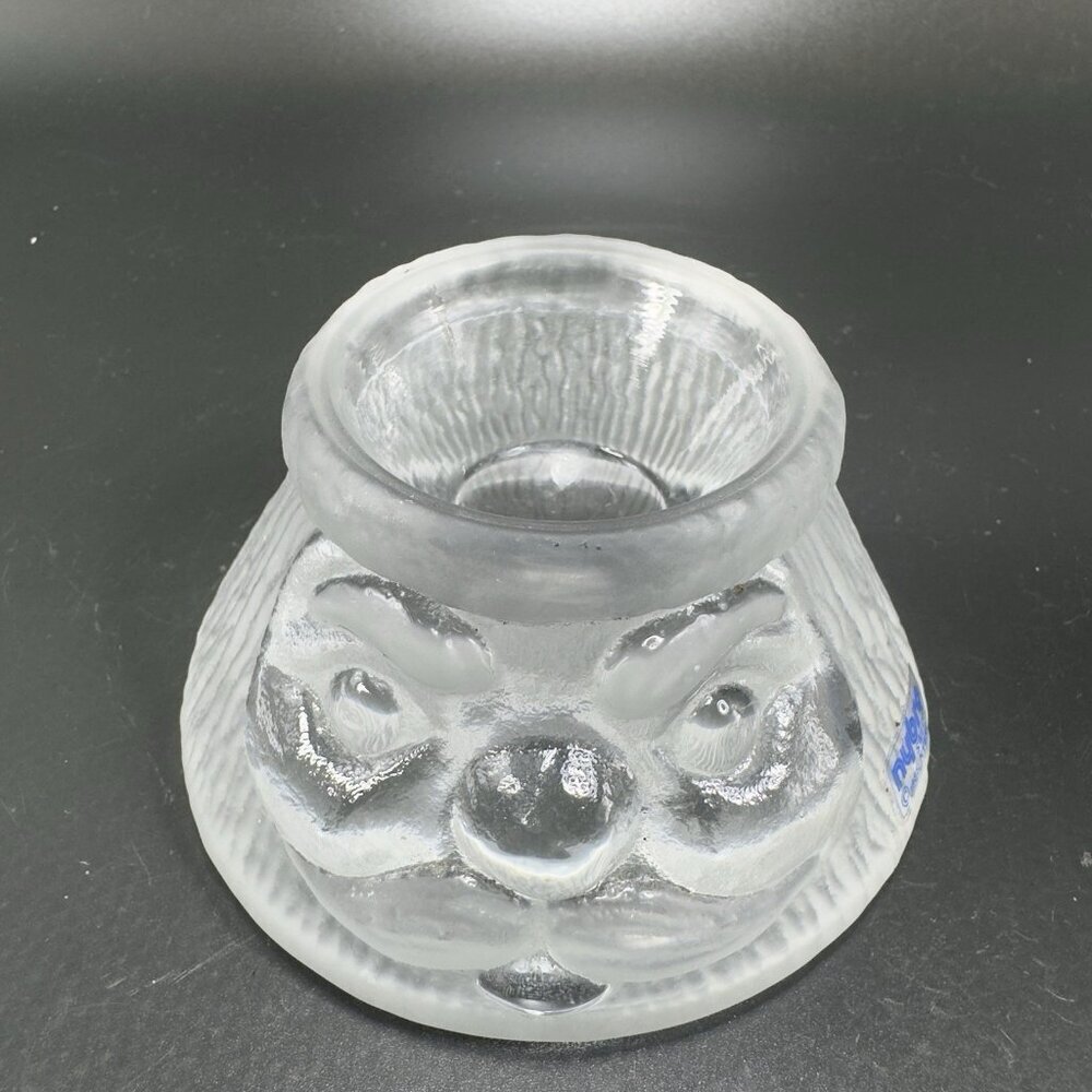 Nybro Crystal Santa Claus Candle‎ Holder Votive Satin Clear Sweden W Sticker VTG